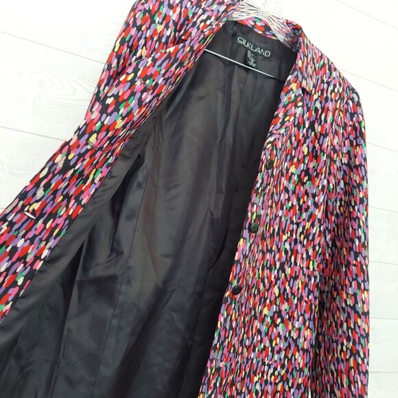 Silkland Long Coat Size 10 Lightweight Trench Lined Silk Midi Colorful Fun - Picture 4 of 7